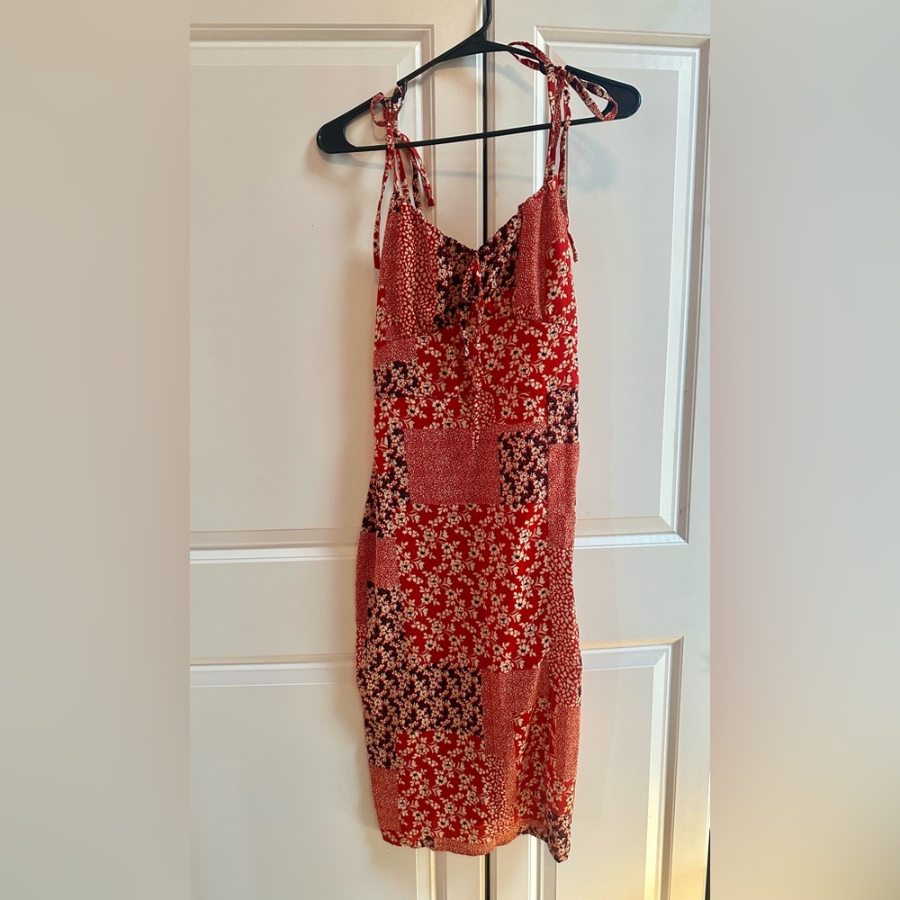 Floral Patchwork Red Dress